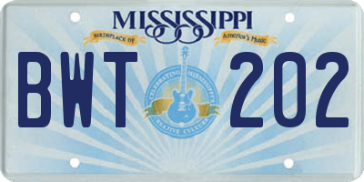 MS license plate BWT202
