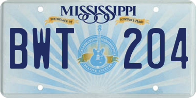 MS license plate BWT204