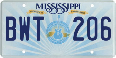 MS license plate BWT206
