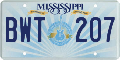 MS license plate BWT207