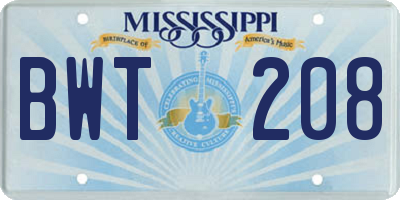 MS license plate BWT208