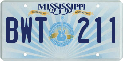 MS license plate BWT211