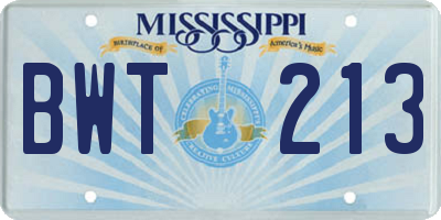 MS license plate BWT213