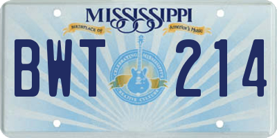 MS license plate BWT214