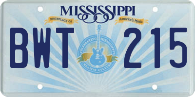 MS license plate BWT215