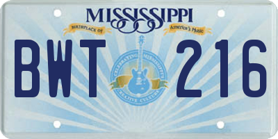 MS license plate BWT216