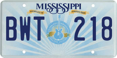 MS license plate BWT218