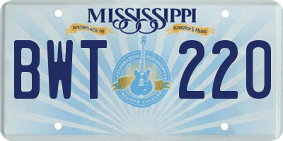 MS license plate BWT220
