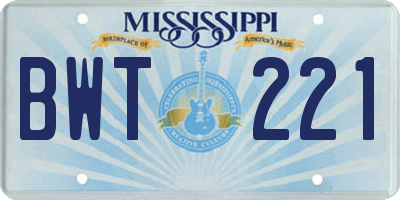 MS license plate BWT221