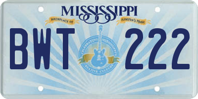 MS license plate BWT222