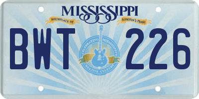 MS license plate BWT226