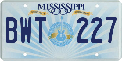 MS license plate BWT227