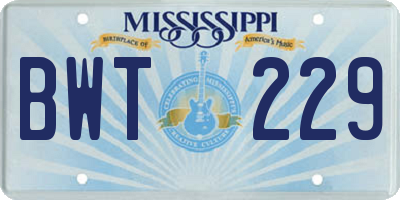 MS license plate BWT229
