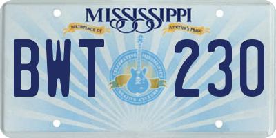 MS license plate BWT230