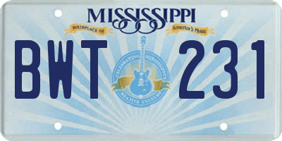 MS license plate BWT231