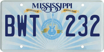 MS license plate BWT232