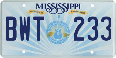 MS license plate BWT233