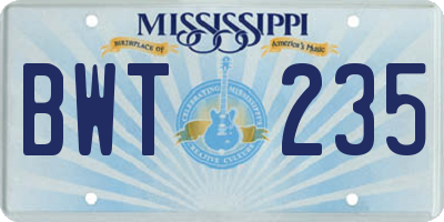 MS license plate BWT235