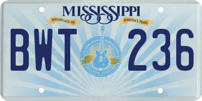 MS license plate BWT236