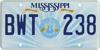 MS license plate BWT238