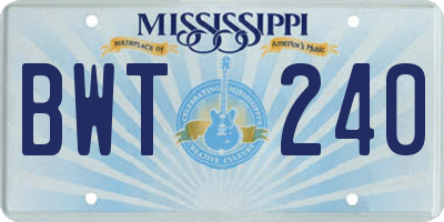 MS license plate BWT240