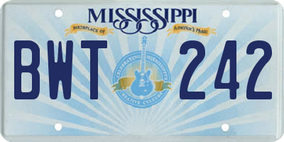 MS license plate BWT242