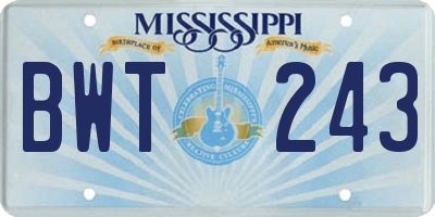 MS license plate BWT243