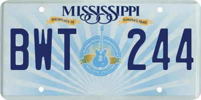 MS license plate BWT244