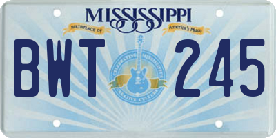 MS license plate BWT245