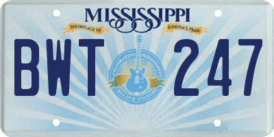 MS license plate BWT247