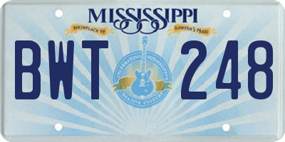 MS license plate BWT248