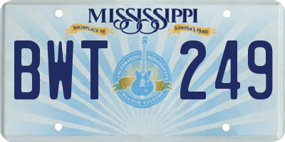 MS license plate BWT249