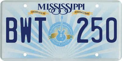 MS license plate BWT250