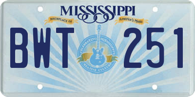 MS license plate BWT251