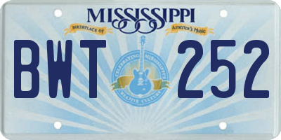 MS license plate BWT252