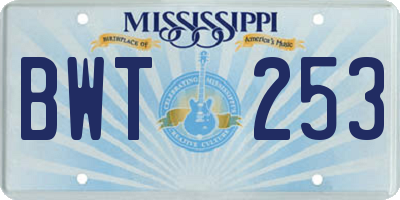 MS license plate BWT253
