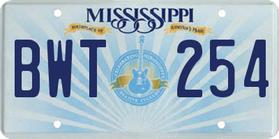 MS license plate BWT254