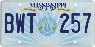 MS license plate BWT257