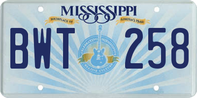 MS license plate BWT258