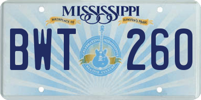 MS license plate BWT260