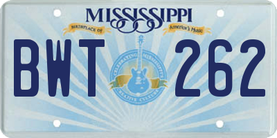MS license plate BWT262