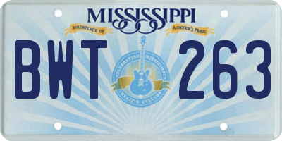 MS license plate BWT263