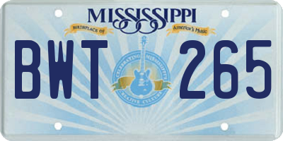MS license plate BWT265