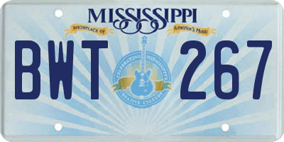 MS license plate BWT267