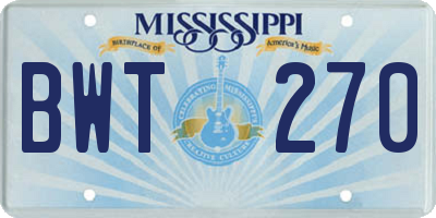 MS license plate BWT270