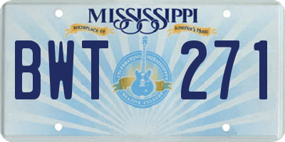 MS license plate BWT271