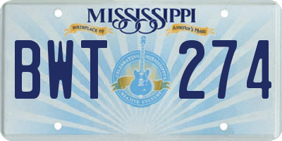 MS license plate BWT274