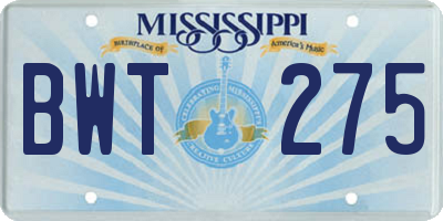 MS license plate BWT275