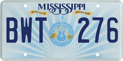 MS license plate BWT276