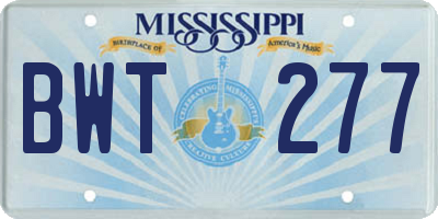 MS license plate BWT277